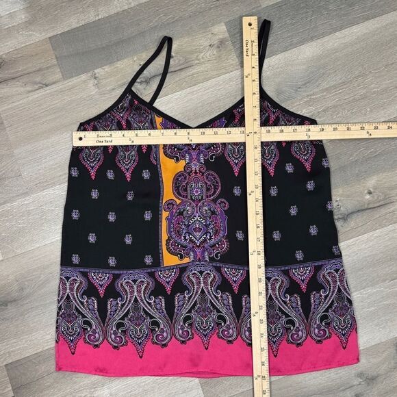 Express Damask Paisley Satin Camisole Tank Top Black Pink Multi Large Y2K Boho - Picture 11 of 13